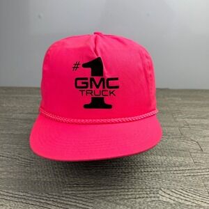 Vintage 90s GMC Truck Hat Cap Strap Back‎ Adjustable Pink #1 Rope Car Chevy